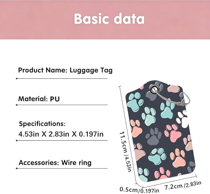 2Pcs Cute Dog Paw Luggage Tags for Suitcases, 2.83x4.53 Pet Lovers Travel ID Labels with Privacy Cover, Aesthetic Animal Print Bag Tags for Backpacks, Mothers Day Gifts for Dog Cat Moms