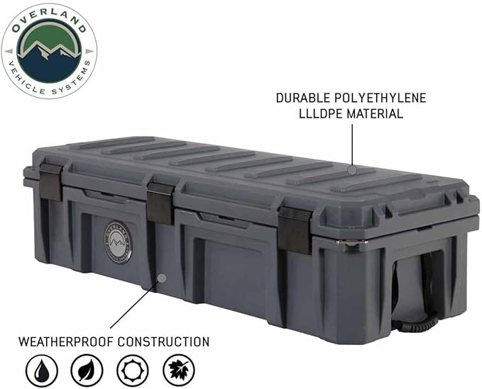 Overland Vehicle Systems 40100021 Dark Gray 117 QT Dry Box Storage with Drain and Bottle Opener | Waterproof Seal | Heavy-Duty Latches and Nylon Handles | Keeps Gear Safe, Dry and Organized