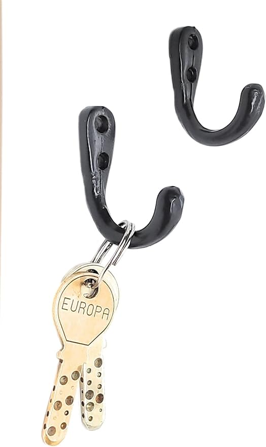 FAPBADRI Multipurpose Hooks, Used to Hang Clothes, Bags, Coats, Curtain Hold Backs, Keys, Colour - Black, Material - Aluminium, Screws and Wallplugs Included, Pack of 2 Pieces