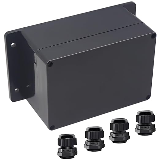 Junction Box IP65 Waterproof ABS Plastic Electrical Project Case Power Junction Boxes, Project Box with Fixed Ear Black 6.3x4.33x3.54 inch (160 x 110 x90 mm)