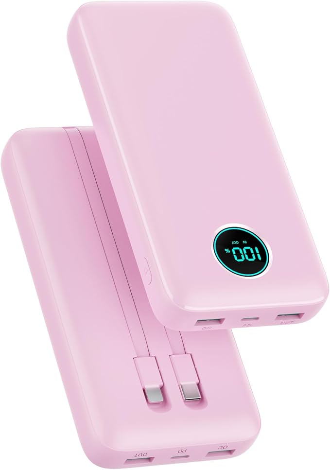 Portable Charger 40,800mAh Power Bank,25W PD QC 4.0 Fast Charging Portable Phone Charger with Built-in Cables,LCD Display USB C Travel Essentials Battery Pack for iPhone 17/16/15/14,Android Samsung