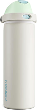 POWCAN 24 oz Steel Insulated Water Bottle: 2-in-1 Push-Button Spout & Flip Straw Lid, Leakproof, Cold 24 Hrs, Fits Car Cup Holder, Reusable Metal Sports Bottle for Travel, Gym, School (Icy Drift)