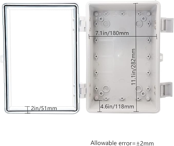Zulkit Junction Box ABS Plastic Dustproof Waterproof IP65 Electrical Boxes Hinged Shell Outdoor Universal Project Enclosure Grey Clear Transparent Cover (11.8" x 7.9" x 7.1")