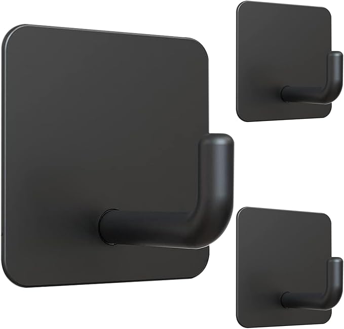 Emergency Fire Blanket Wall Hooks，Waterproof Stainless Steel Adhesive Hooks for Home Kitchen Bathroom Office and Outdoor (Black, 3 Pack)