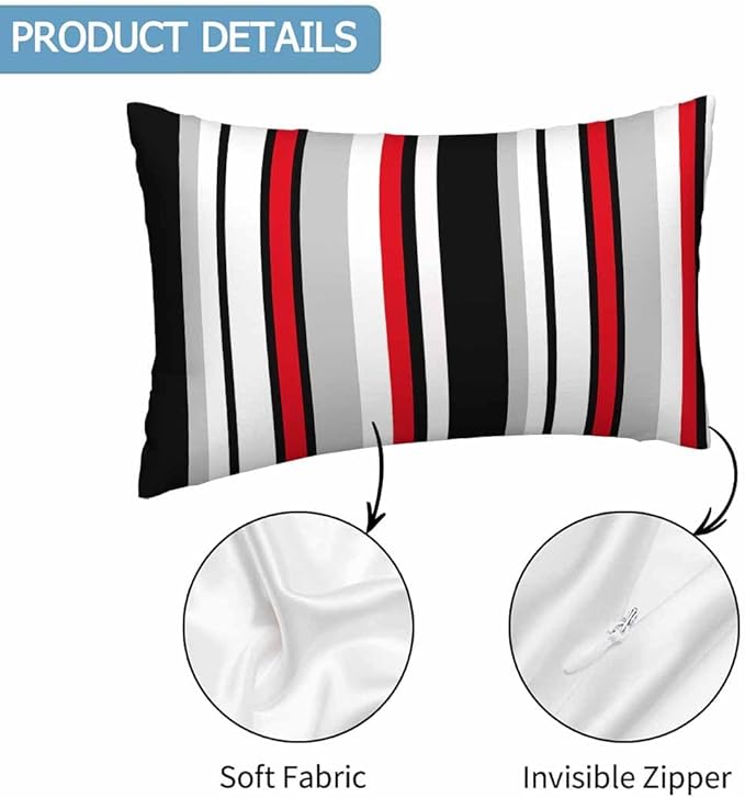 Vertical Lines Striped Pillow Covers 12 X 20 Black White Grey Red Watercolor Set of 2 Pillow Cases Velvet Outdoor Throw Cushion Pillowcases Decorative for Home Bed Sofa Couch Hotel