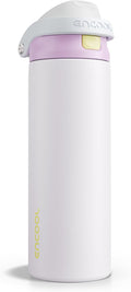ENCOOL Leakproof Insulated Water Bottle with Straw Dual-Sip Water Bottle Bag-Safe Design for Work, Commute & Gym – Keeps Drinks Cold All Day, 24 oz, Lemonade Pink