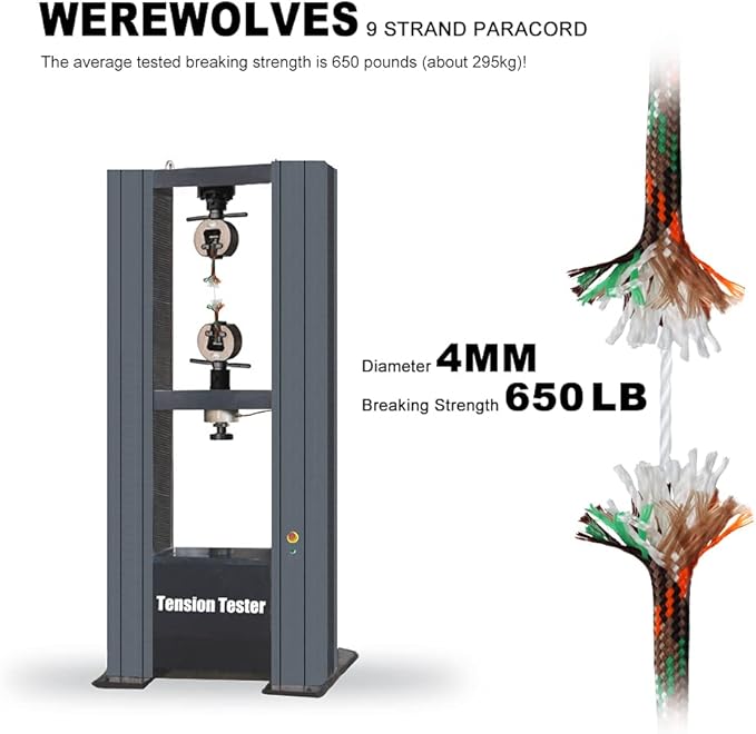 WEREWOLVES 650lb Paracord/Parachute Cord - 9 Strand Paracord Rope - 100', 200' Spools of Parachute Cord, Type III Paracord for Camping, Survival