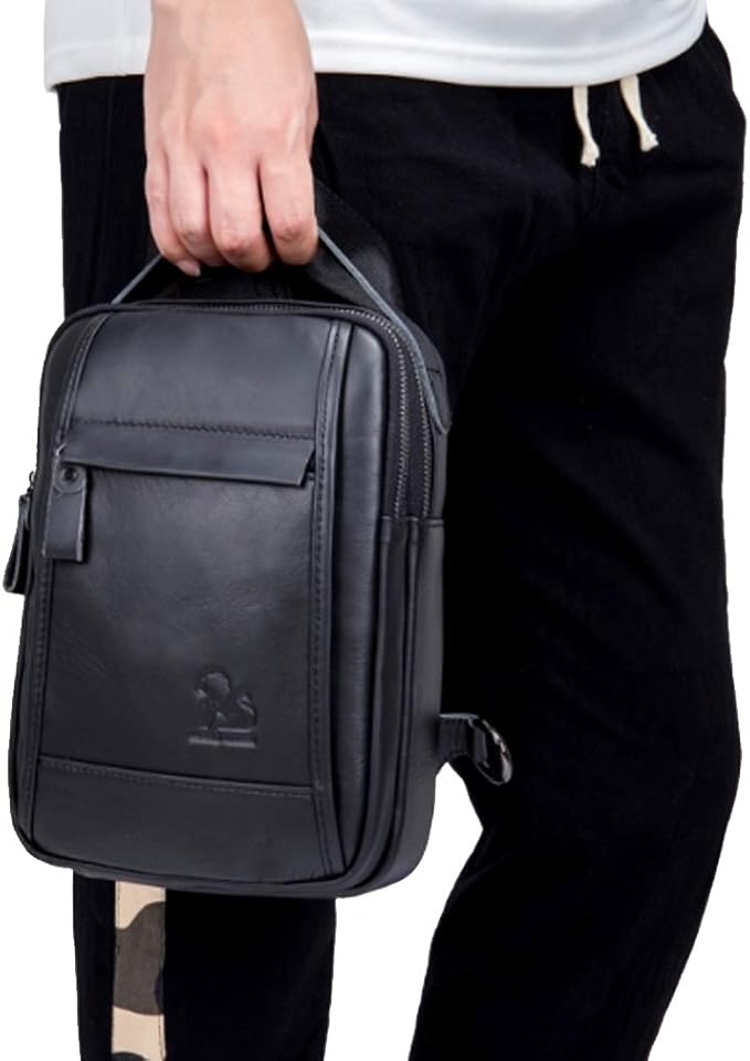 Leather Sling Bag Backpack for Men Women Outdoor Travel Hiking Business Shoulder Crossbody Chest Pouch Pack Casual Work Office Handbag Tote