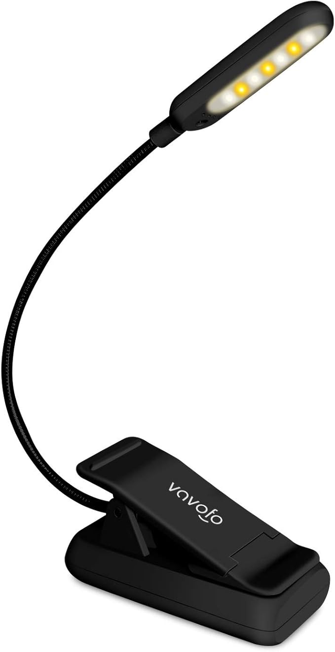 VAVOFO Rechargeable Reading Light, 7 LEDs with 9 Color Temperature 9 Brightness Levels Clip On Book Light for Reading in Bed with Power Indicator for Bookworms (Black)