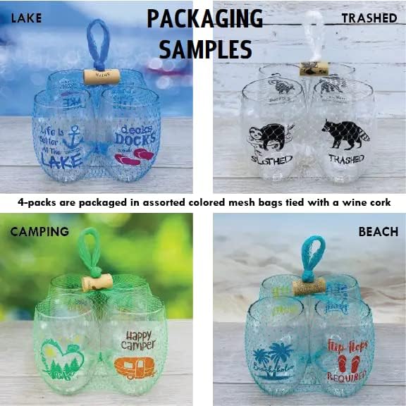 Wine-Oh! Set of 4 Shatterproof Designer 16 oz Plastic Wine Glasses MADE in the USA (CLEMSON)