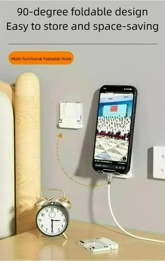 Self-Adhesive Foldable Hook | Wall-Mounted Power Cord Organizer | Razor Holder | Multi-Purpose Hanging Hook for Kitchen & Bathroom | 4-Pack↳ (4, White+Clear)