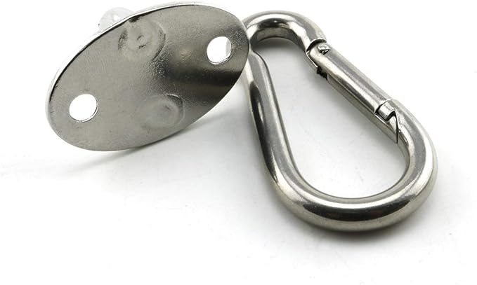 heyous 2 Set M6 Suspension Ceiling Wall Mount U Hook Anchor Hanger Stainless Steel Heavy Duty Multi Purpose Hammock Swing Ceiling Hook Olivary Base Plate with Snap Hook