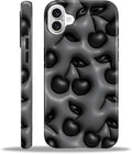 for iPhone 16 Case,HL2 Cute Cool Cherry Black Hybrid 2 Layer Hard Shell Silicone Protective Pattern Design Case