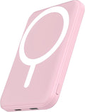 podoru for Magsafe Battery Pack, 5000mAh Magnetic Power Bank with Type-C Cable 20W PD Fast Charging Lighting Input Wireless Portable Charger for iPhone 17/16/15/14/13/12/ All Series-Pink