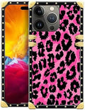 Compatible with iPhone 15 Pro Max Case, Pink Black Leopard Luxury Golden Decoration for Girl Women Soft TPU Shockproof Protective Hard PC Back for iPhone 15 Pro Max