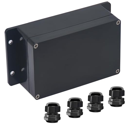Junction Box IP65 Waterproof ABS Plastic Electrical Project Case Power Junction Boxes, Project Box with Fixed Ear Black 6.22x3.54x2.36 inch (158 x 90 x60 mm)
