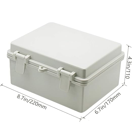 Zulkit 2pcs Junction Box ABS Plastic Dustproof Waterproof IP65 Electrical Boxes Hinged Shell Outdoor Universal Project Enclosure 8.7 x 6.7 x 4.3 inch (220x170x110 mm)