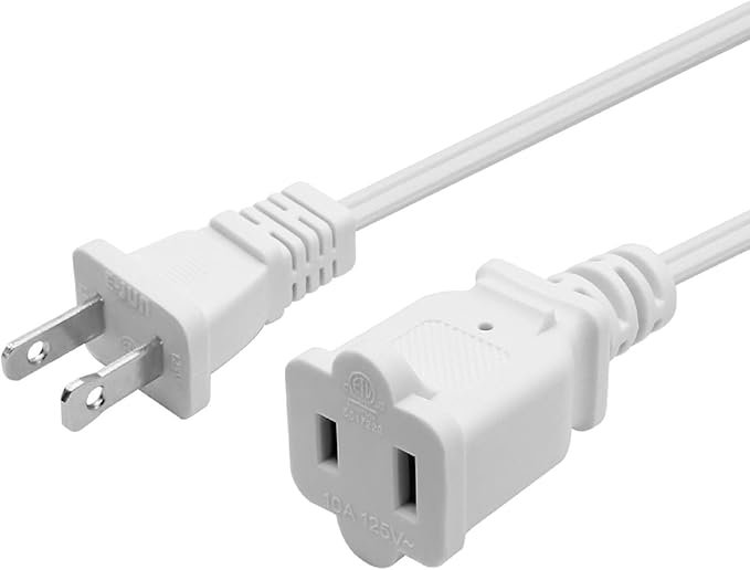 Small Extension Cord 1 FT,2 Prong White,Thin and Short Extension Cords,US Male/Female White Power Cable for Home,Office or Christmas Lights