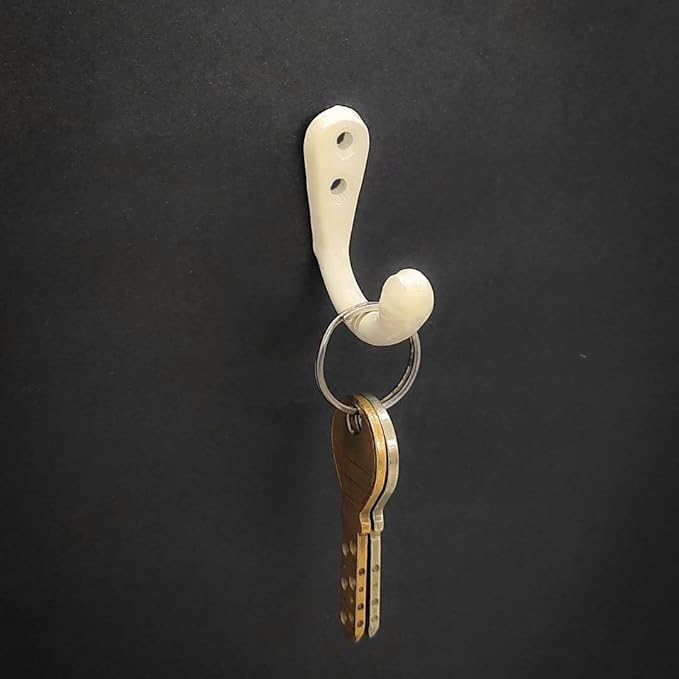 FAPBADRI Multipurpose Hooks, Used to Hang Clothes, Bags, Coats, Curtain Hold Backs, Keys, Colour - Ivory, Material - Aluminium, Screws and Wallplugs Included, Pack of 2 Pieces