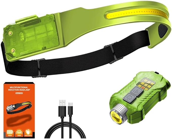 Headlamp 3 Packs,230° Wide Beam Super Bright Head Lights,Detachable Mini flashligh,Type-C USB Charging,9 Light Modes,Lightweight for Rock Climbing, Running, Repairing, Fishing, Cycling (1, Green)