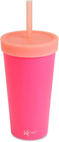 Silipint Silicone 22oz Bomber Cup - Straw Tumbler Reusable, Unbreakable, Flexible, Hot/Cold, Airtight Lid, Travel, Sustainable - Lilly Pilly with Smoke Lid Pack of 1