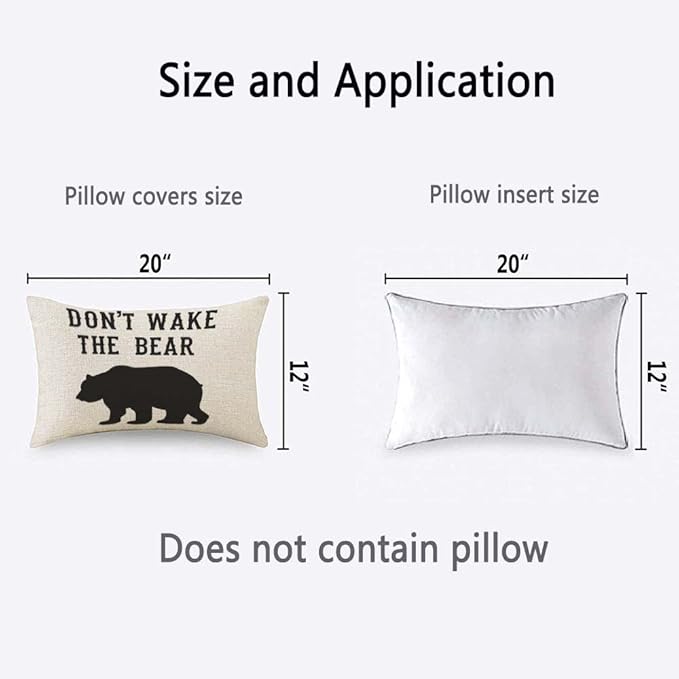 TKS MITLAN Don't Wake The Bear Decorative Pillow Covers Cool Animal Bear Black White Rustic Linen Throw Pillow Covers 12x20 Inch for Sofa Couch Decoration