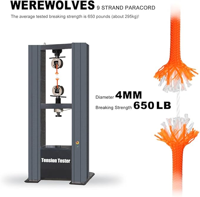 WEREWOLVES 650lb Paracord/Parachute Cord - 9 Strand Paracord Rope - 100', 200' Spools of Parachute Cord, Type III Paracord for Camping, Survival