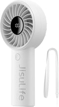 JISULIFE Handheld Portable Fan, Stronger and Longer-Lasting: 5 Speed, 5000mAh Battery, 12-Blade Turbo For Powerful Wider Wind, LED Display, Rechargeable Personal Fan for Travel Concerts Makeup-Gery