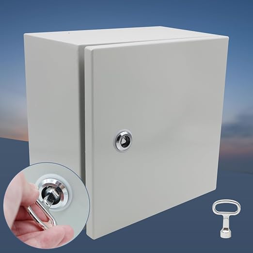 IP66 Waterproof & Dustproof Electrical Junction Box,12 * 12 * 8 Inch Metal Electrical Box with Lock and Mounting Plate for Indoor & Outdoor Use(300 * 300 * 200mm)