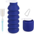 Collapsible Silicone Water Bottle 20oz - Foldable Travel Bottle Leakproof, BPA Free, Space Saving for Gym, Hiking & Travel, Dishwasher Safe(Includes carabiner and cleaning brush),dark blue