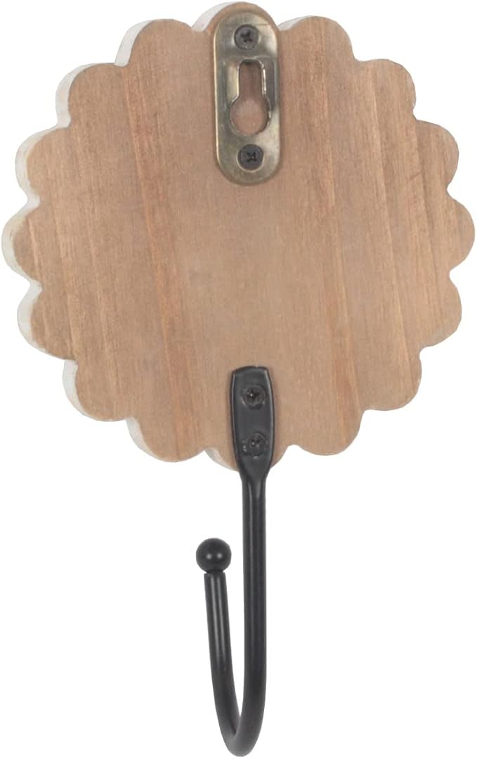 dwellington Distress Wood Flower Coat Hooks for Wall Hanging, Single Small Vintage Decorative Hanger for Keys, Bags, Towels (Long Hanger)