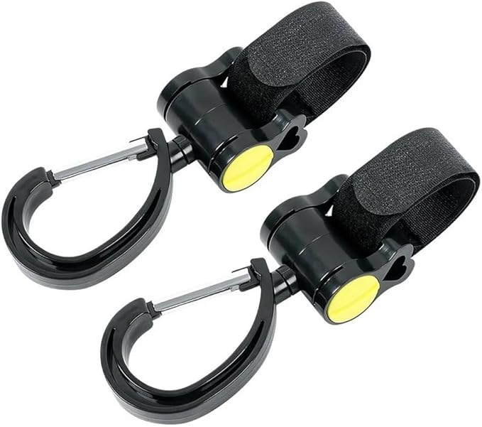 2 Pcs Walker Hook Hanging Multipurpose 360° Rotation Stroller Clip Diaper Bag Hanger for Walker Rollator Crutches Wheelchair Shopping Cart Car Back Seat Purses Bike Wheelchair Pushchair (Closing)