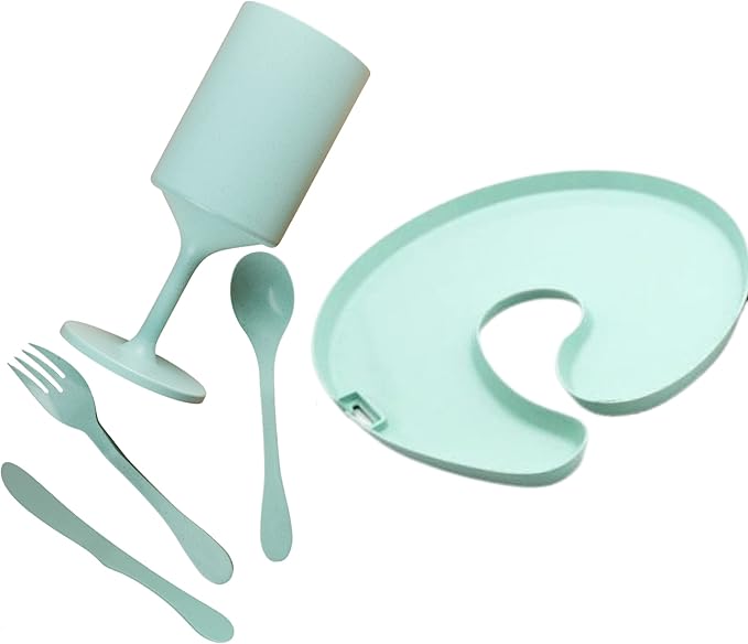 Knork Eco Party Bundle, Appetizer Plate, Party Cup, Party Utensils, 5 Piece Set, Mint