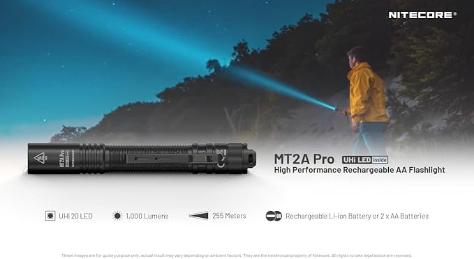 Nitecore MT2A Pro EDC Flashlight, 1000 Lumens, 279 Yard Beam, USB-C Rechargeable, Dual Power with AA Compatibility, Compact Waterproof Slim Penlight, Including NitecoreS Sticker