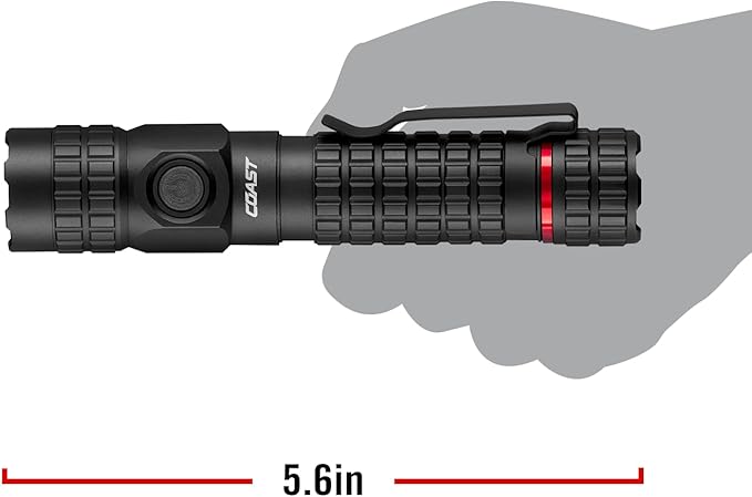 Coast PX200R 2000 Lumen Rechargeable LED Flashlight, Twist Focus, USB-C, 2-Position Pocket Clip