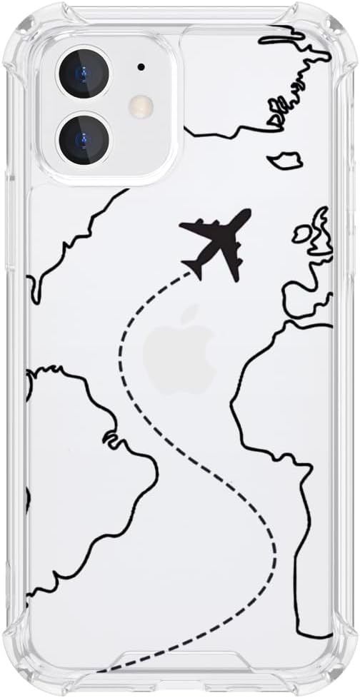 FANXI Minimalist Airplane Travel Map Phone Case Compatible with iPhone 11 (6.1 Inch) - Shockproof Clear Soft TPU Protective Cover with Airplane Design for Women Men and Girls