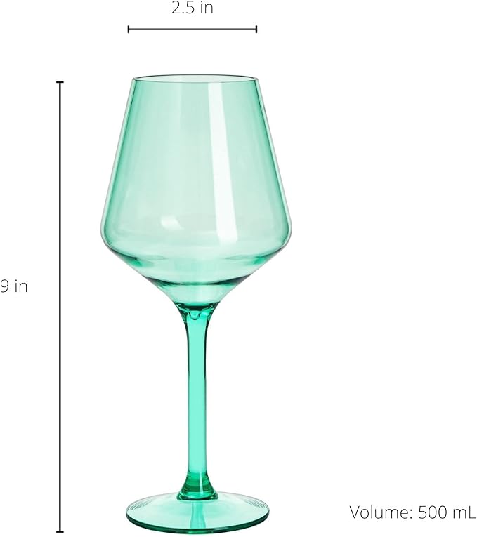 European Style Plastic Crystal, Stemmed Wine Glasses | 6 Set | Acrylic Glasses Tritan Drinkware, Unbreakable Color Shatterproof BPA-free Reusable, Outdoor, Pool Floating & Indoor, Hand Wash 15oz Gift