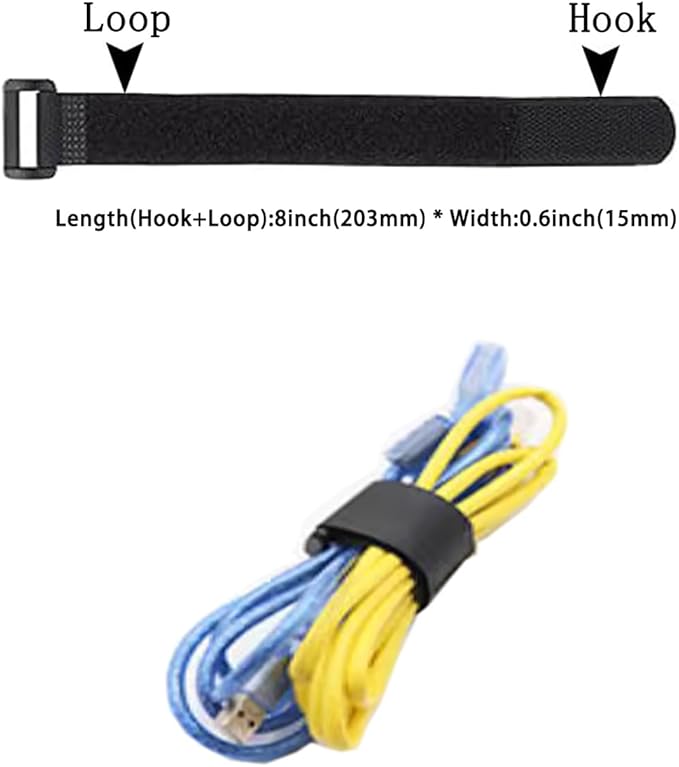 20 Pack 8 Inch Reusable Fastening Cable Ties and Cable Straps,Adjustable Multi-Purpose Hook and Loop Straps Nylon Cable Ties Organizer Fastener Management Wire Straps