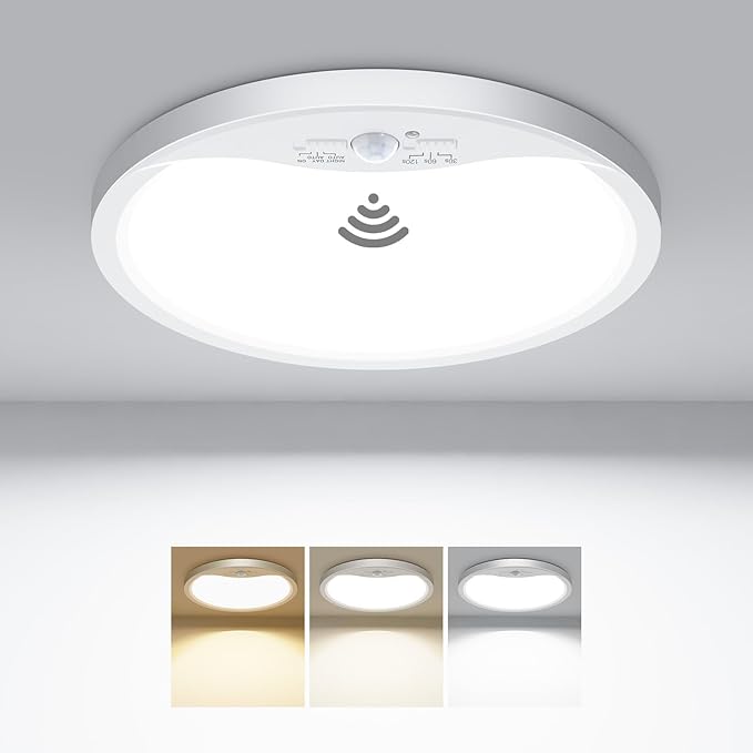 hepside Motion Sensor Ceiling Light Wired, 3000K/4000K/6500K LED Flush Mount Ceiling Light Fixture, 8.7Inch 18W Motion Sensor Light with Timer for Closet Stair Porch Hallway Pantry,White