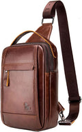 Leather Sling Bag Backpack for Men Women Outdoor Travel Hiking Business Shoulder Crossbody Chest Pouch Pack Casual Work Office Handbag Tote