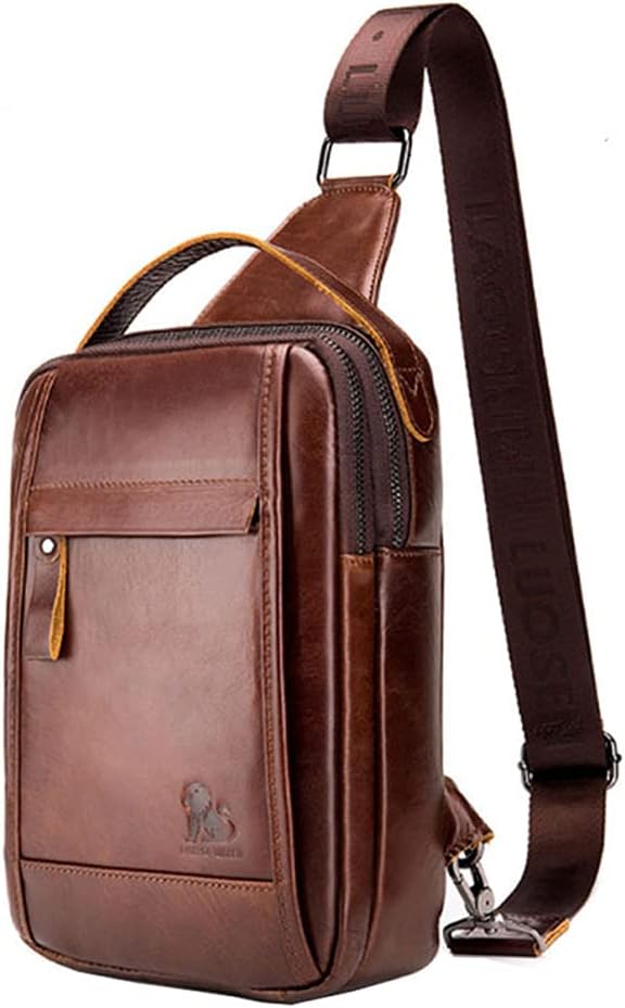 Leather Sling Bag Backpack for Men Women Outdoor Travel Hiking Business Shoulder Crossbody Chest Pouch Pack Casual Work Office Handbag Tote
