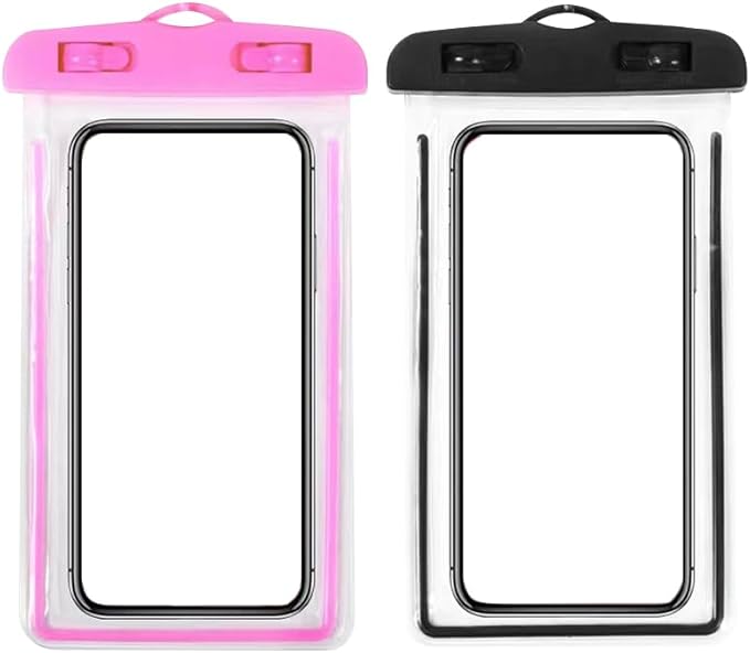 Waterproof Phone Pouch 2 Pack, IPX8 Universal Phone Dry Bag Case Floating Swimsuit Protector for Beach, Travel Essentials, Black+Pink