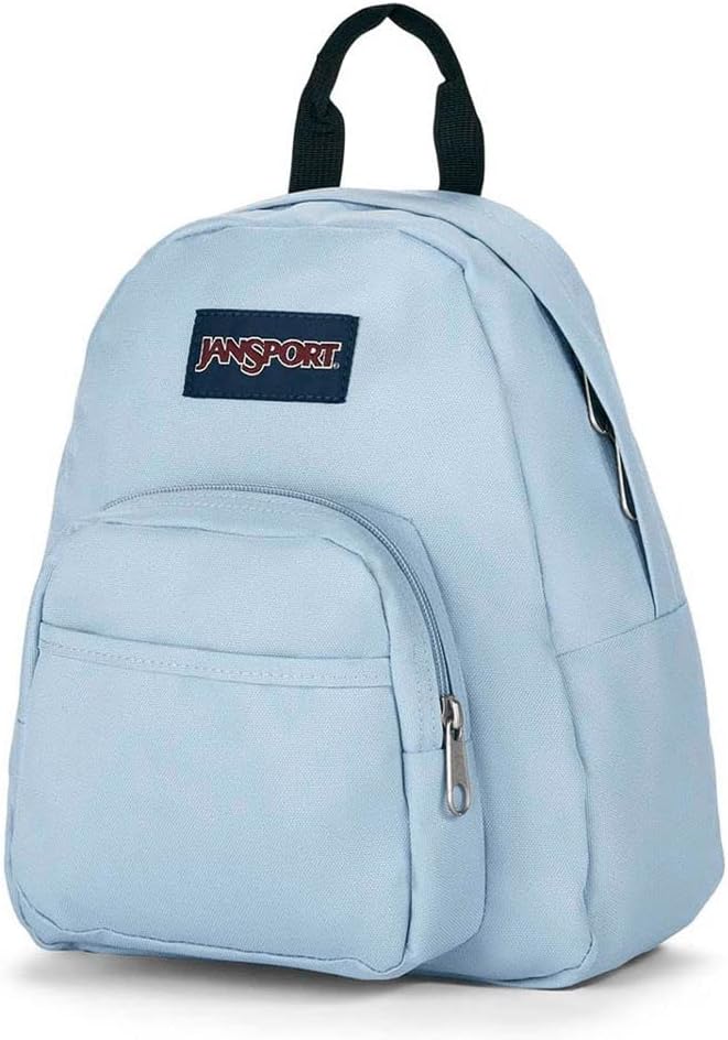 JanSport Half Pint Mini Backpack, 10.2 L - Durable Mini Bag Purse with Adjustable Shoulder Straps, Single Main Compartment, Zippered Stash Pocket, Blue Dusk