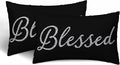 Bling Blessed White Throw Pillow Covers 12 X 20 Highlights Blessed Black Set of 2 Pillow Cases Velvet Outdoor Pillowcases Decorative for Home Bed Sofa Couch Hotel