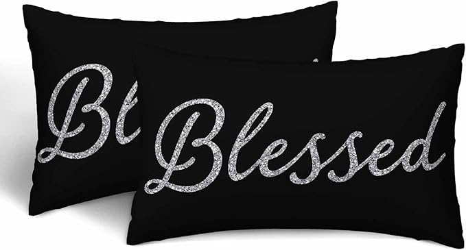 Bling Blessed White Throw Pillow Covers 12 X 20 Highlights Blessed Black Set of 2 Pillow Cases Velvet Outdoor Pillowcases Decorative for Home Bed Sofa Couch Hotel