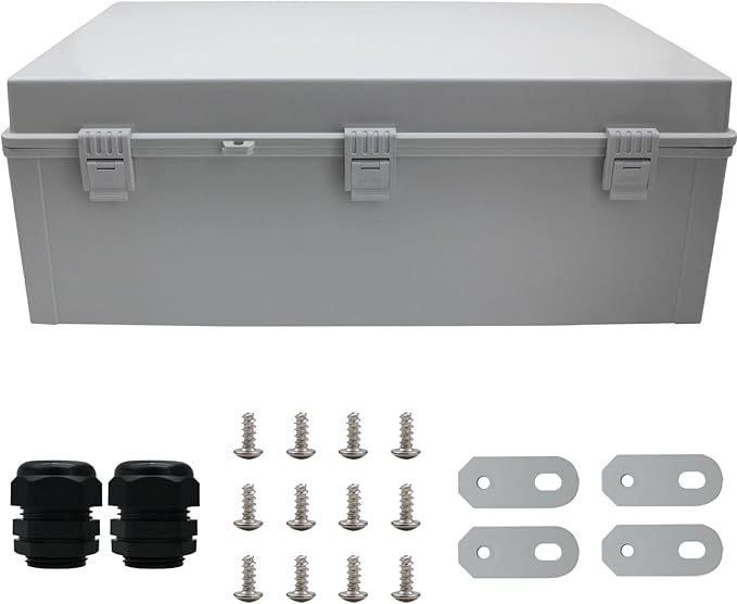 MAKERELE Water Proof Electrical Boxes Extra Large IP67 Electronics Projects Junction Waterproof Case with 2 NPT 1”Glands and Wall Bracket Hinged Cover Outdoor Enclosure Box(23.6"*15.7"*8.7")