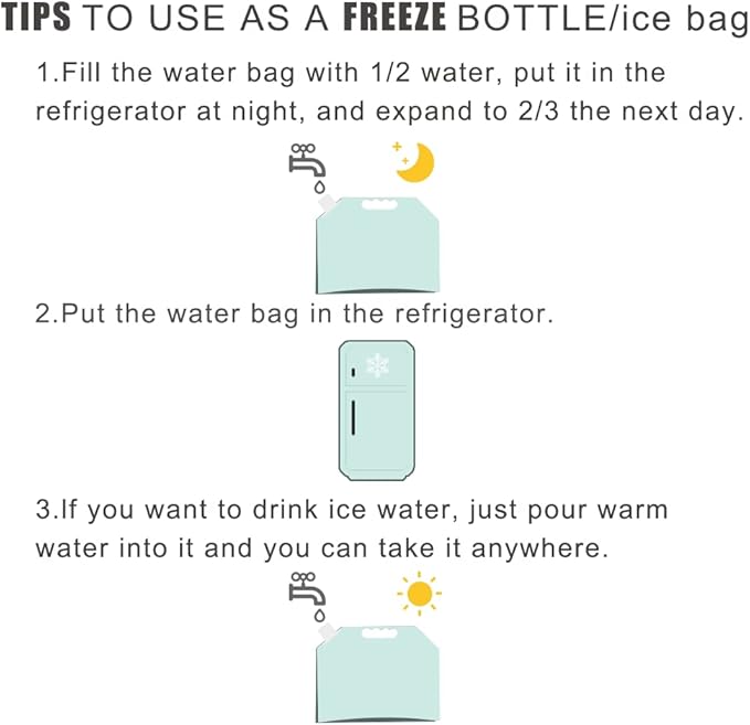 Soddeph Collapsible Water Container Bag, BPA Free Food Grade Clear Plastic Storage Jug for Sport Camping Riding Mountaineer,Freezable, Food Grade (8-pack-1.3 Gal)
