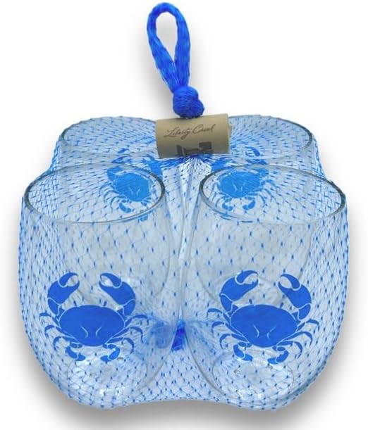 Set of 4 Shatterproof Designer 16 oz Plastic Wine Glasses MADE in the USA (BLUE CRAB)
