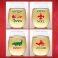 Wine-Oh! Set of 4 Shatterproof Designer 16 oz Plastic Wine Glasses MADE in the USA (CAJUN CHRISTMAS)