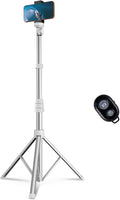 67" Phone Tripod, MIIASI Extendable Tripod for iPhone, Selfie Stick with Remote and Phone Holder, Compatible with iPhone/Android/Camera, Light Stand (Silver)